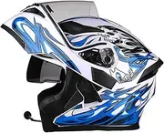 Bluetooth Modular Helmet Motorbike Helmet Full Face Flip Up Motorcycle Helmet ECE Approved with Double Visor Built-in Speaker for Adults Men and Women F,M=55-56CM