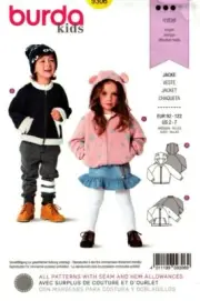 Burda Sewing Pattern 9306 Burda Kids Jacket Bear Hoodie Sizes 2-7 NEW