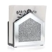 Napkin Holder for Table Glass Mirrored Napkin Holder,Silver Crystal Crushed