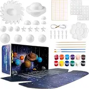 Pllieay 3D Solar System Model, Solar System Project Kit Includes Display Box, Mixed Sized Foam Balls, Color Pigments, Palette, Painting Brushes, Bamboo Sticks for Kids School Science Projects