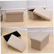 IMIKEYA Foldable Storage with Linen Fabric Chest Beige Storage Box Bench for Bedroom Living Lightweight Portable Foot Rest Convenient Organizing