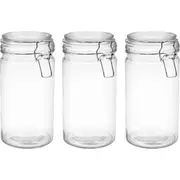 3x Lemon & Lime Fresco 1.1L Glass Clip Jar 20cm Kitchen Canister Container Clear