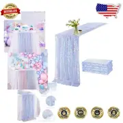 Iridescent Blue Sequin Table Runner 25x120inch - Elegant 4 Pack for Events