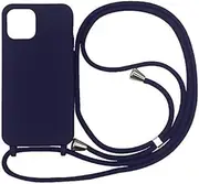 Compatible for iPhone 12/12 Pro Case,Silicone Crossbody Cover TPU Shell Adjustable Cord Lanyard Slim Stylish Shockproof Case-Dark Blue