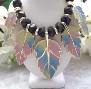 BETSEY JOHNSON SIMMERING PASTEL LEAVES GOLD PLATED BIB NECKLACE