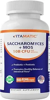 Vitamatic Saccharomyces Boulardii Probiotic, 10 Billion per Serving, Yeast Extract (MOS Yeast Fraction) 300mg, 60 Capsules, Made in USA