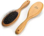 ClumsyPets Dog & Cat Ball Pin Slicker Grooming Brush with Bamboo Handle for Pets Massage Bath and Removes Mats Loose Fur Hairs