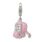 Sterling Silver Rhodium-Plated Pink Enameled Cz Elephant Charm