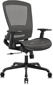 [ELABEST] Mesh Office Chair,Ergonomic Computer Desk Chair,Sturdy Task Chair- Adjustable Lumbar Support & Armrests,Tilt Function,Comfort Wide Seat,Swivel Home Office Chair (Grey)