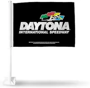 Rico Industries NASCAR Racing Daytona International Speedway Double Sided Car Flag - 16" x 19" - Strong Pole that Hooks Onto Car/Truck/Automobile
