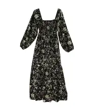 Pink Lily Peasant Dress Woman's S Black Floral Off Shoulder Maxi Long Sleeve