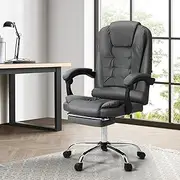 Oikiture Ergonomic Office Chair with Foot Rest and Pu Leather Cover Home Message Chair Grey