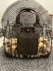 Metal Wine Cork Holder Handbag By Epic Wire With Beaded Display Basket