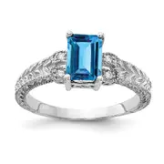 14k White Gold 7x5mm Emerald Cut Blue Topaz A Real Diamond ring