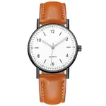 GENEVA 日內瓦-米歇爾商務簡約中性數字標手錶-棕帶白面黑框/36MM