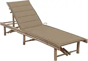 Sun Lounger, Outdoor Sun Lounge Patio Chaise Lounge Reclining Chair Recliner Chair Garden Sun Lounger with Cushion Bamboo