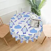 Penguin Tablecloth for Round Table Cloth 60 Inch Waterproof Party Table Covers for Picnic Kitchen Outdoor Blue