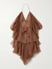 [Zimmermann] Zimmermann - Natura Cold-shoulder Tiered Silk-organza Top - Brown - 4 4 Brown