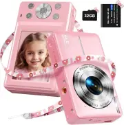 Pink Digital Camera, FHD 1080P Kids Camera with 32GB SD Card 16X Digital Zoom