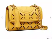 TORY BURCH Fleming Perforated Convertible Golden Sunset Shoulder / Crossbody Bag