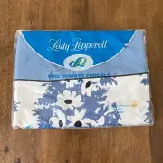 VTG Lady Pepperell Double Flat Sheet Blue White Floral Cabin Cottage 1967 Groovy