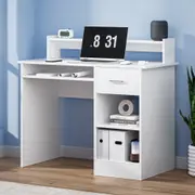 White Office Computer Desk with Storage