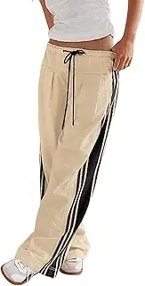 [Wyeysyt] Womens Wide Leg Pants Drawstring High Rise Palazzo Pants Side Striped Baggy Track Pants with Pockets