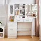 NEW Dressing Table Set Vanity Makeup Table With LED Lights Mirror & 6 Drawers