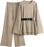 [Generic] Women's Knitting Suit Loose Pullover Tops And Wide Leg Pants 2 Piece Sets Dressy Lounge Sets For Business Work