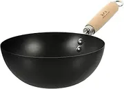 UPKOCH Cast Iron Wok Carbon Small Wok Pan Chinese Woks and Stir Fry Pans Chinese Wok with Round Bottom Wok Chinese Japanese Woks Stainless Steel Wok Pan, KWDFP44P909199KO150J