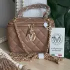 NWT Valentino Orlandi Quilted Vanity Box Bag | Chain Strap | Taupe