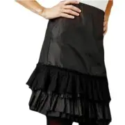 NWT Eileen Fisher Black Washed Silk Taffeta Bias Cut Ruffle Skirt XS