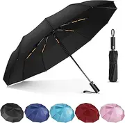 Lychico Umbrella, Windproof Travel Umbrella - Compact Automatic Folding Umbrellas for Rain, 12 Ribs Wind Resistant Portable Umbrellas for Single Hand Use, Small,Light, Strong Backpack Umbrella, Black