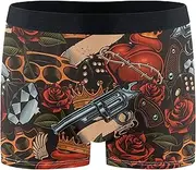 [visesunny] Men's Boxer Briefs Old School Gun Rose Tattoo Soft Breathable Underwear Comfort Stretch Waistband Underpants S-XXL, Multi, Small