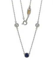 Suzy Levian Silver 1.50 ct. tw. Sapphire Solitaire Station Necklace