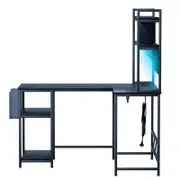 Levede L-Shape Computer Desk w/ Shelves LED and Storage Bag Black