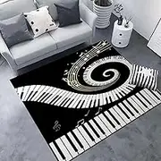 Square Rug 120 x 120 cm for Living Room Bedroom Large Dining Room Rug Short Pile Carpet Area Rugs Washable Area Rug Non Slip Modern Geometric Music Carpet Black/White
