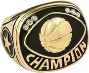 Express Medals Champion Basketball Trophy Ring in Sizes 6 to 15 with Award Display Stand Case and Neck Display Ball Style Chain, Non-Precious Metal, Cubic Zirconia