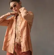 NWT! Pilcro by Anthropologie Utility Snap Front Shirt Jacket in Peach Size: S