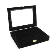 Box Case Organizer Glass Display Jewelry Storage Ring Earring Velvet Tray