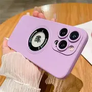 Candy Color Magnetic Wireless Charging Phone Case for iPhone 15 11 12 13 14 Pro Max Plus Hollow Out Soft Back Cover,Purple,for iPhone 15 Plus