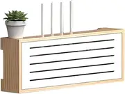 Solid Wood Wall Mounted Router Storage Box for TV Set Top Box and WiFi Router 55cm Length Shelf for Shielding and Sorting Out Cables