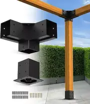 4x4 Pergola Brackets Kit 3-Way Right Angle Corner Bracket with Pergola Post Base