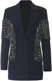 [Sweejim] Women Sequins Tassels Elegant Blazer Fashion Lapel Long Sleeve Jacket