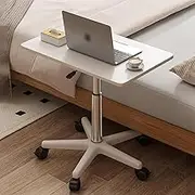 Overbed Bedside Table, Lift Top Coffee Table, Adjustable Height Rolling Desk with Wheels, Standing Desk, Sit Stand Laptop Desk for Home, Office and Hospital(White,85-107CM)