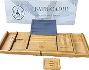 Little Brown Goose Bath Caddy + Bonus Bamboo Soap Dish. Our Expandable Bamboo Bathtub Tray is Fitted with an iPad Holder and Phone Holder. Self Care in The tub is not a Luxury, It's a Necessity