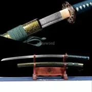 Japanese Katana Folded Steel Twisted Pattern Blade Brass Samurai Sword Full Tang