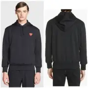 Comme des Garçons PLAY Black/Red Embroidered Heart Logo Pullover Hoodie Size XL