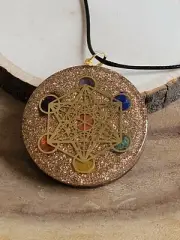 Orgone 7 Chakra Healing Stones 2" Round Pendant W/ 20" Cord Necklace Metatron