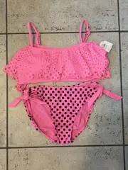 NEW Justice Teen Girl 16 Pink Cutout Flounce Polka Dot Bikini Pads 2 Pc Swim NEW
